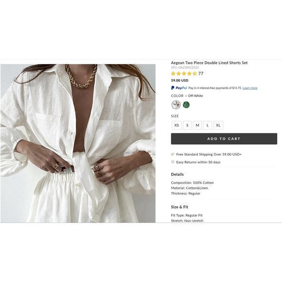 Dresses & Skirts - Commense Aegean White Two Piece Double Lined Shorts Set in Size Small